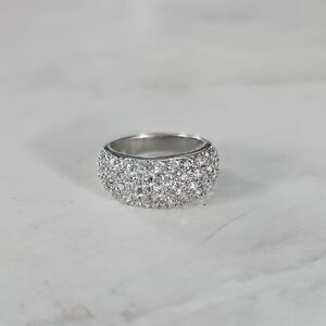 Sterling Silver and Crystal Pavé Ring, Size 7